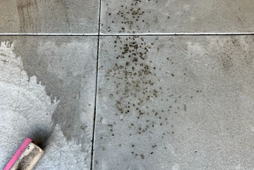 Before and after oil stains on concrete slab · Garage floor: before