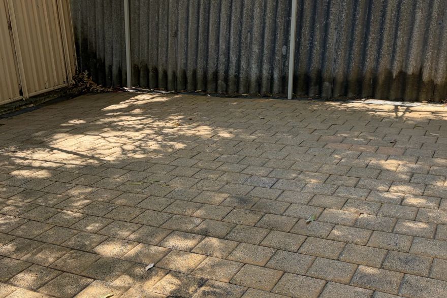Before and after cleaning on brick pavers: after