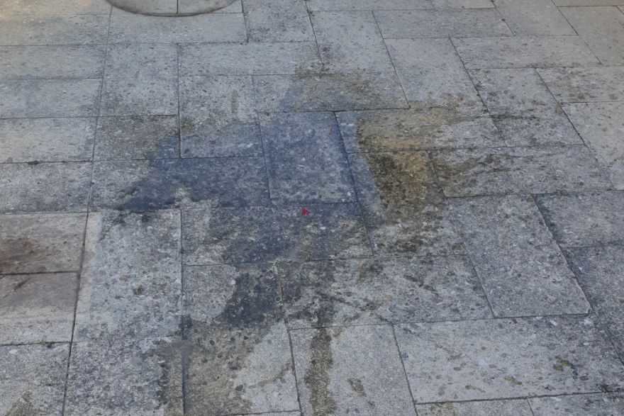 Before and after cleaning on natural stone: before