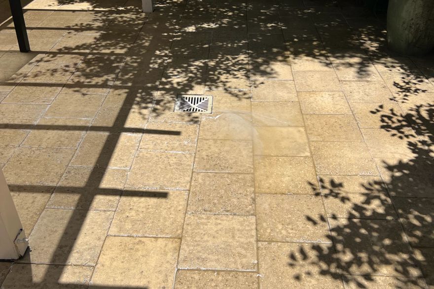 Before and after cleaning on natural stone: after