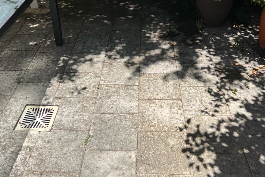 Before and after cleaning on natural stone: before