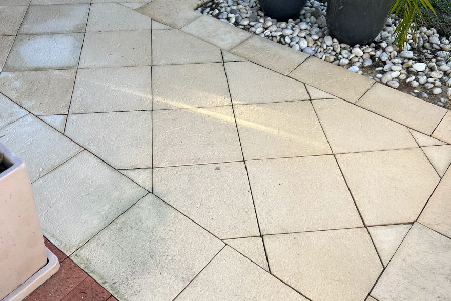 Before and after cleaning on sandstone pavers: after