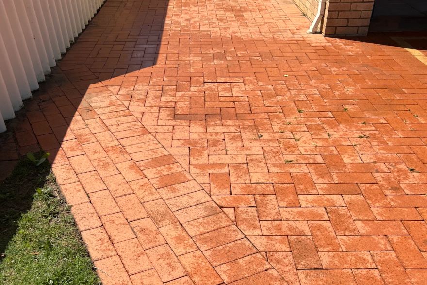 Before and after cleaning on brick pavers: after