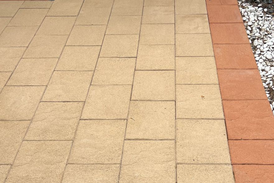 Before and after cleaning on brick pavers: after