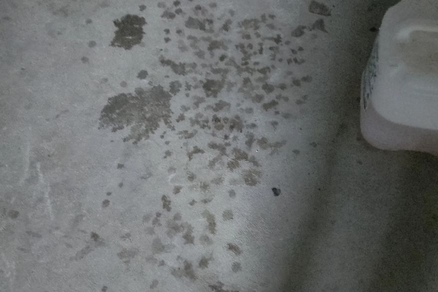 Before and after oil stains on concrete slab · Garage floor: before