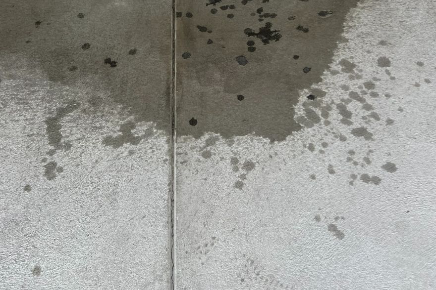 Before and after oil stains on concrete slab · Garage floor: before
