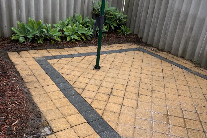 Before and after cleaning on brick pavers: after