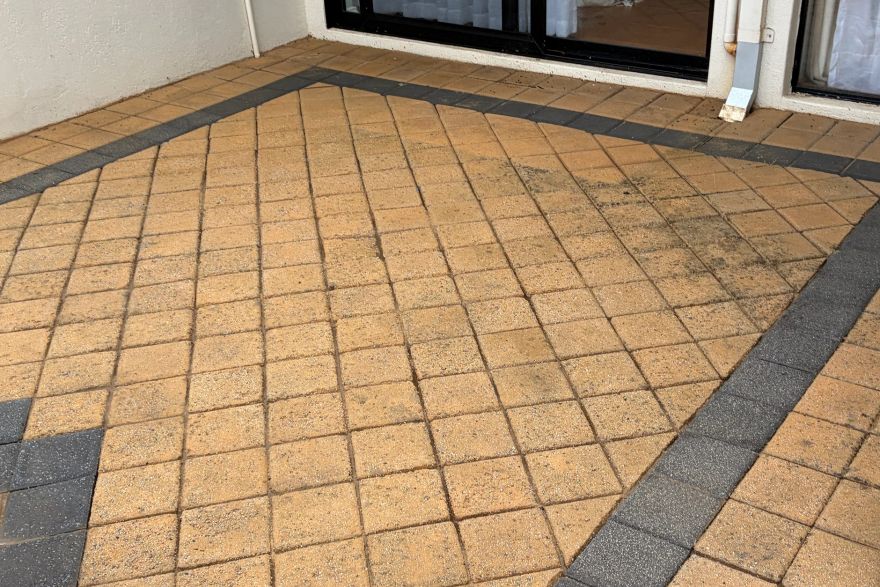 Before and after cleaning on brick pavers: after