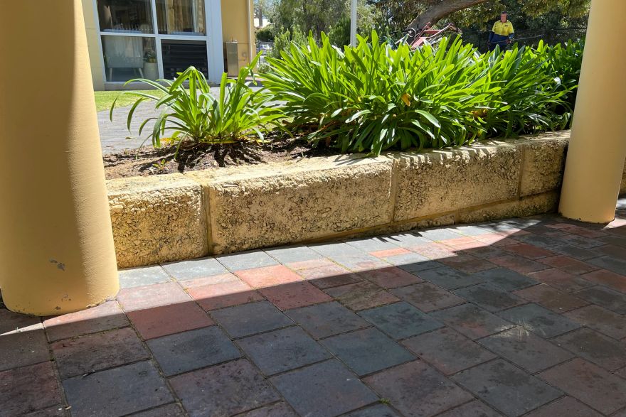 Before and after cleaning on limestone block: after