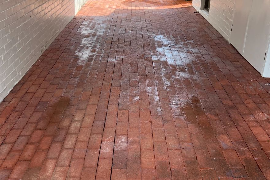 Brick paving inside a garage: after