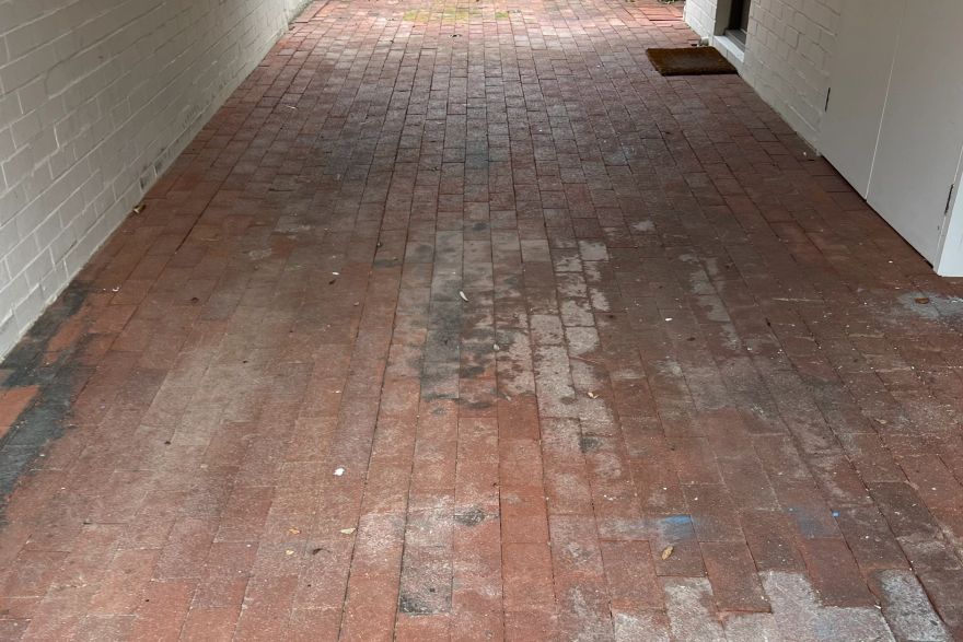 Brick paving inside a garage: before