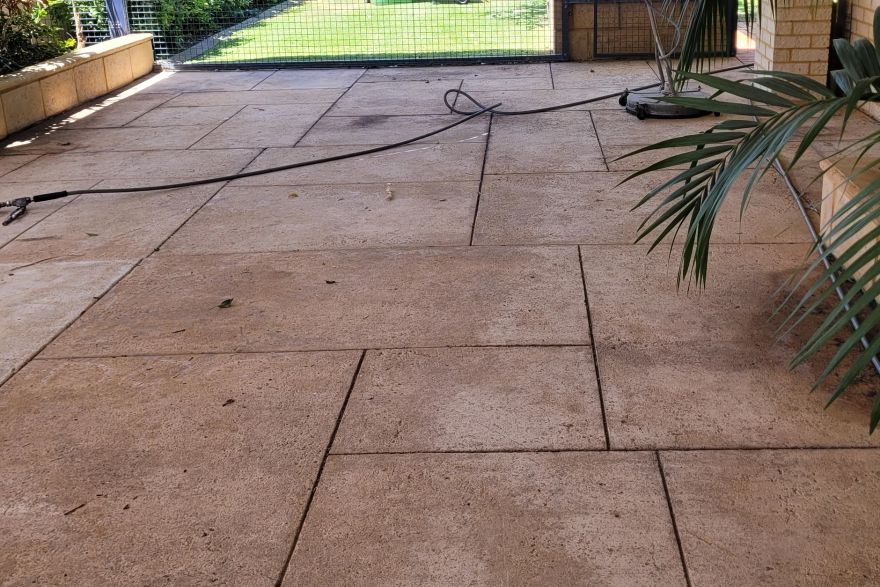 Liquid limestone alfresco cleaning: before