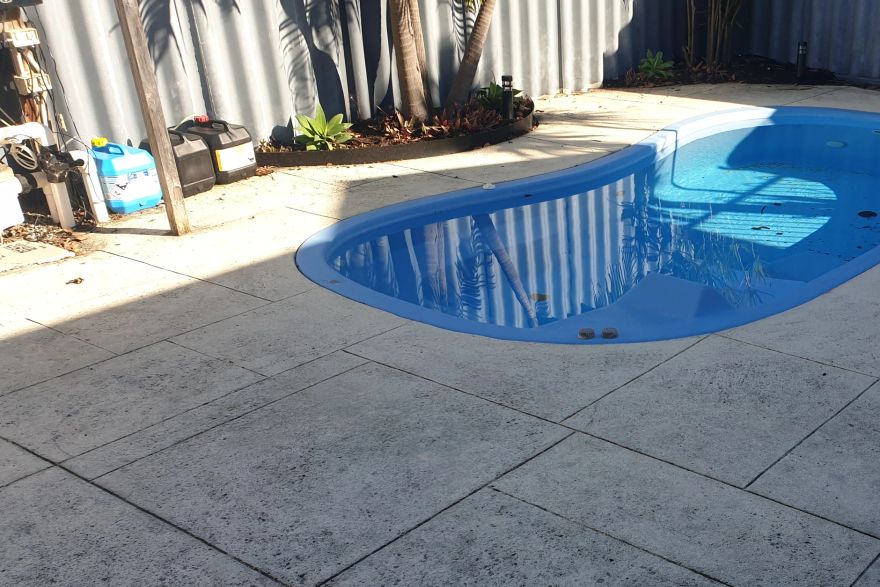 Liquid limestone pool surrounds: before