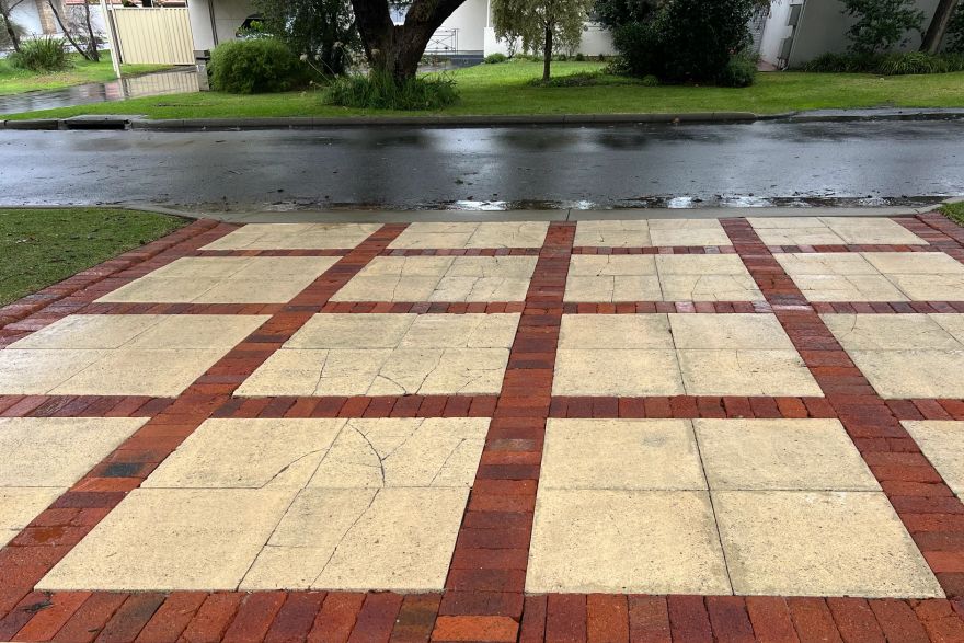Driveway paving cleaned: after